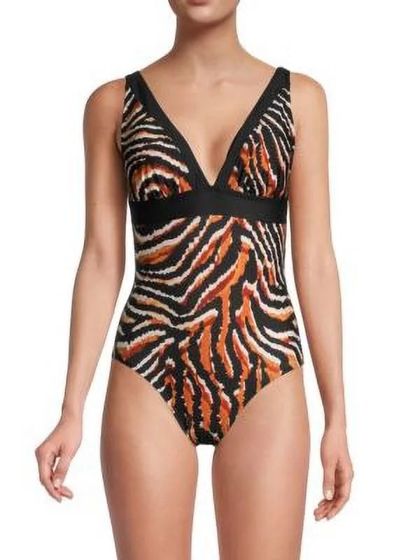 12 US One-Piece Swimsuit, Tiger-Print MULTI DKNY BLACK
