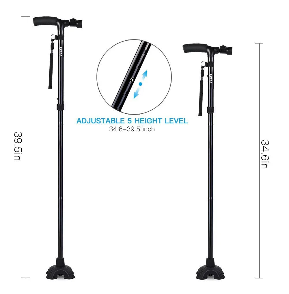 and Adjustable Stick Cane Light,Cushion Collapsible Handle Hiking Folding LED Travel Walking Women with for Folding Men