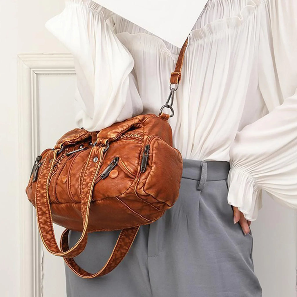 Cosmetic Use Presents Purses Leather Traveling PU Vintage Bags Tote for Bag Strap Clutch Capacity Brown Adjustable Daily Large Shoulder Ladies