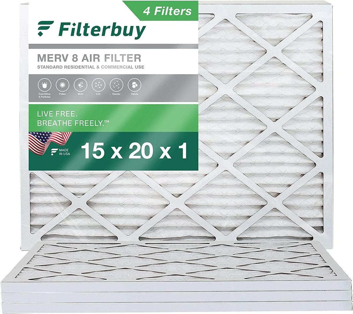 Air (4-Pack) Furnace AC HVAC Pleated MERV Filterbuy Filters 8 15x20x1