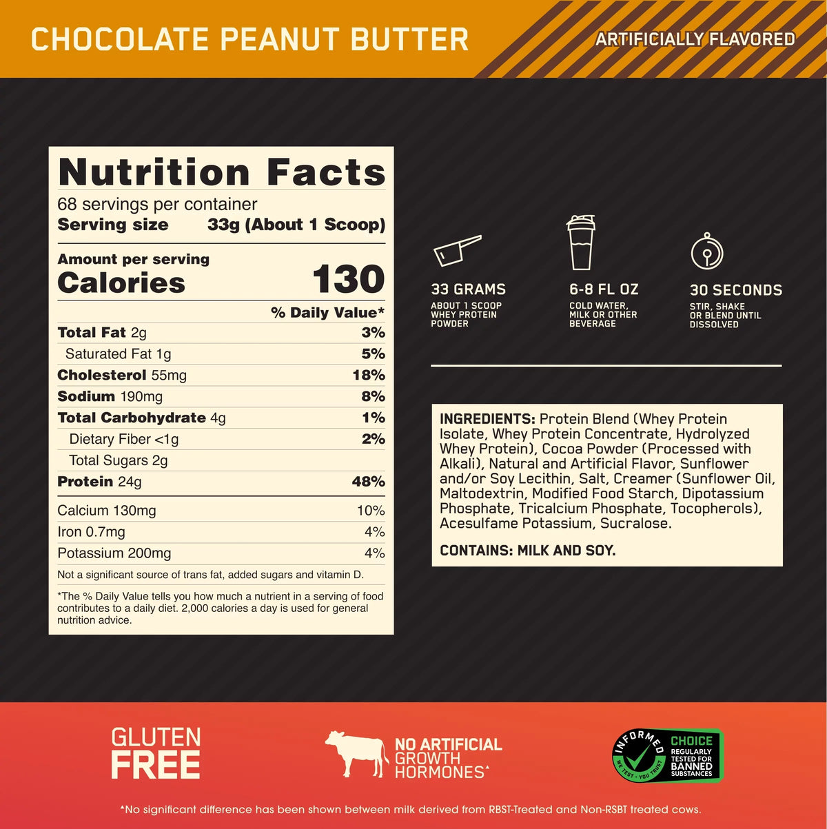 Peanut Chocolate Standard Butter, Whey Powder, Nutrition, 100% 5 Optimum Protein lb, Gold Servings 68
