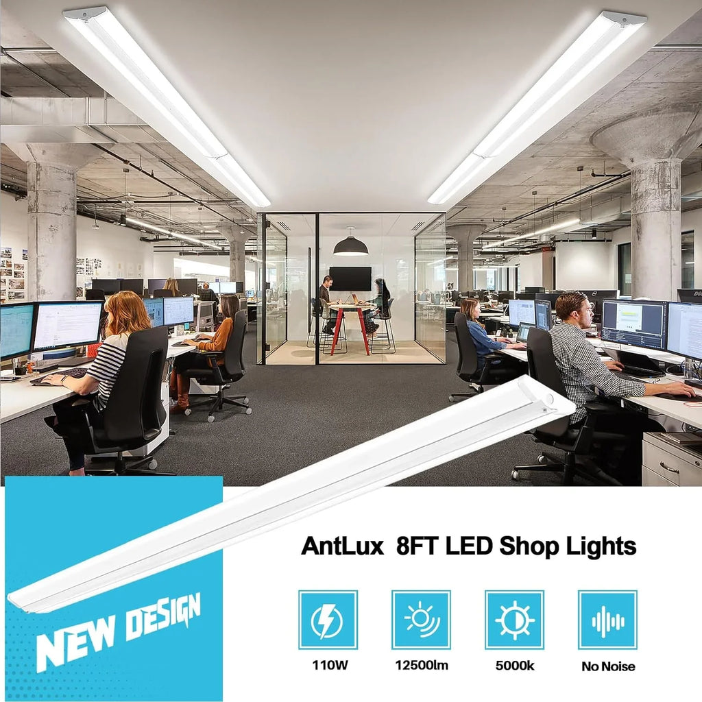 8 Lights, Office 12500LM, 110W Equiv.], Compact Strip for Garage Commercial Shop 8FT Warehouse, LED Slim 5000K, QCAI LED Foot [6-lamp Pack T8 Flush Wraparound Ultra 4 Light Grade Mount Fluorescent