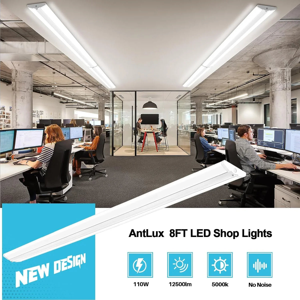 8 Lights, Office 12500LM, 110W Equiv.], Compact Strip for Garage Commercial Shop 8FT Warehouse, LED Slim 5000K, QCAI LED Foot [6-lamp Pack T8 Flush Wraparound Ultra 4 Light Grade Mount Fluorescent