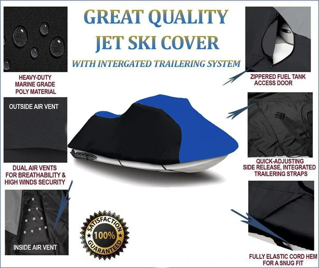 Compatible 1995 1993 750 Jet THE Seater for 1-2 1992 SS / 1994 / Kawasaki Cover BLUE JH750 Ski HEAVY-DUTY, TOP BLACK Ski 1997 PWC SS OF LINE Jet Cover 1996