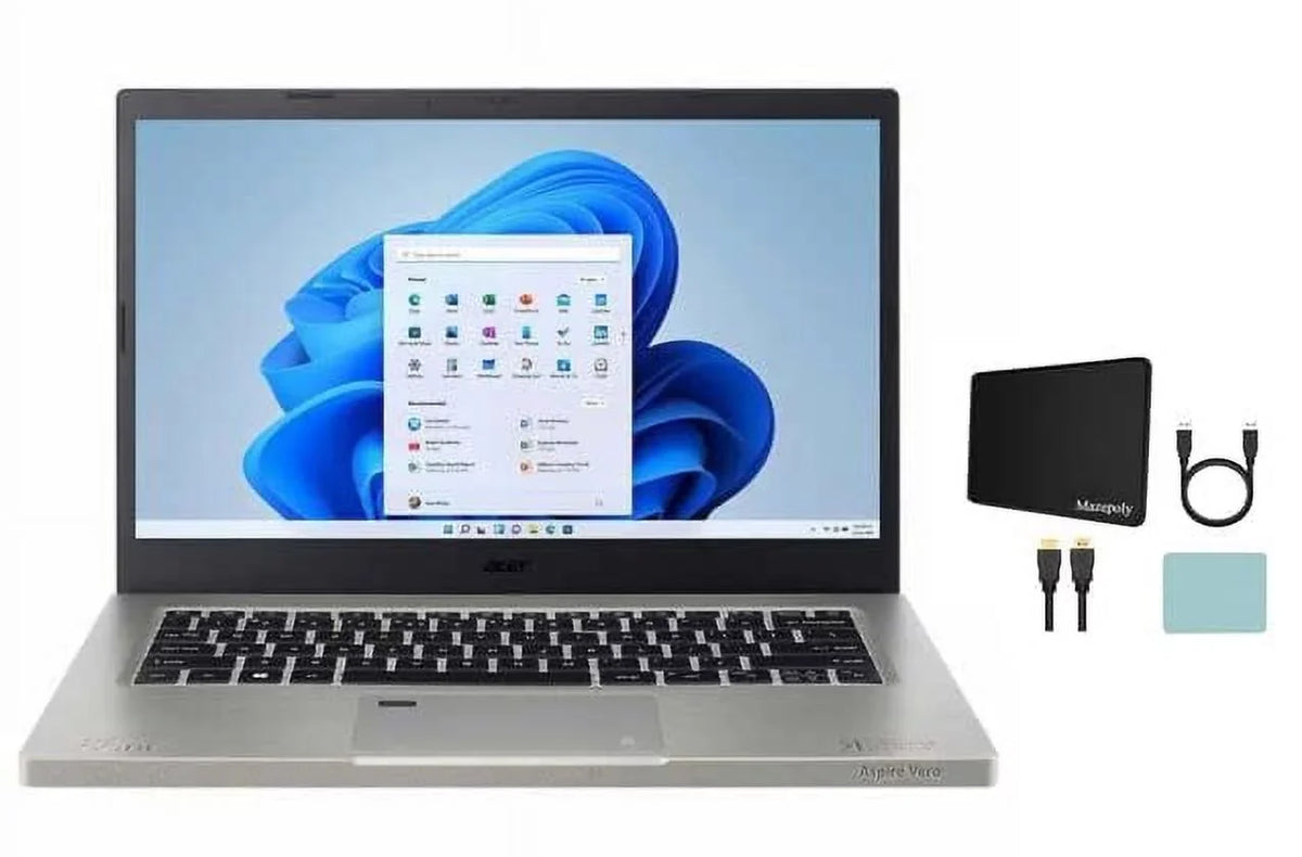 i7-1255U Windows 1TB Home, 1.70GHz, EVO RAM Intel Gray Laptop, 11 Print LED-Backlit acer Reader, Vero FHD 1080p Bluetooth, 14" Finger + SSD, Accessories Backlit Aspire Core Webcam, 16GB Keyboard,