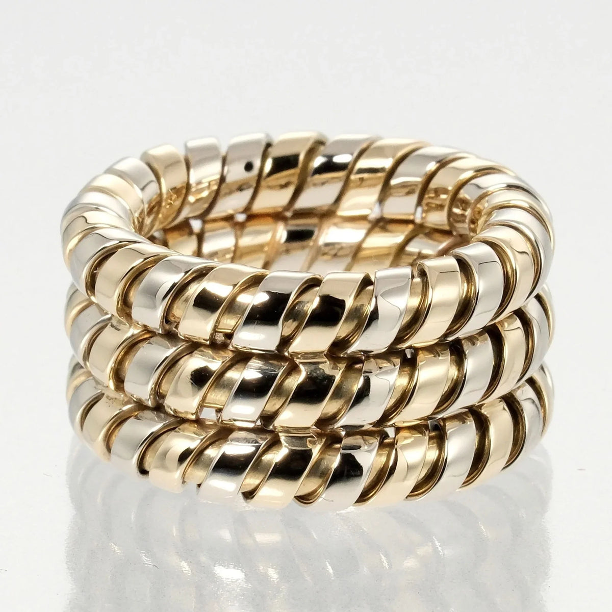 YG BVLGARI (Good) Pre-Owned WG 9 White Bulgari Ring Gold No. K18 3-row Yellow 14.53g Tubogas