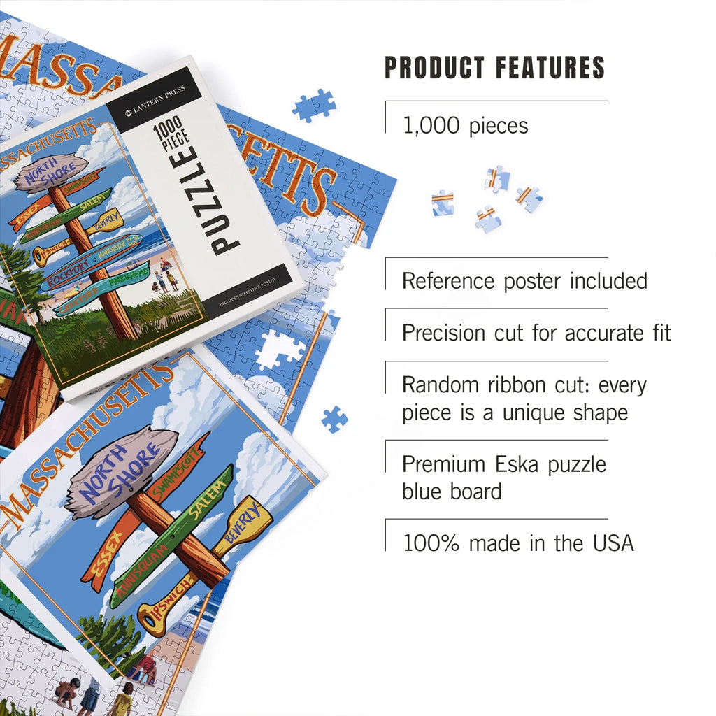 1000 Massachusetts, Puzzle, Destinations Press Jigsaw Piece Lantern North Shore, Sign