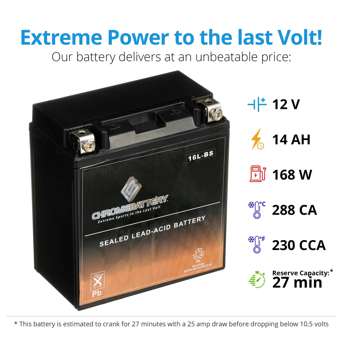 Yamaha 12 for Wave Volt,14 Ah, Runner Battery 2005 Chrome Ski 230 (16L-BS YTX16L-BS Battery Jet CCA)