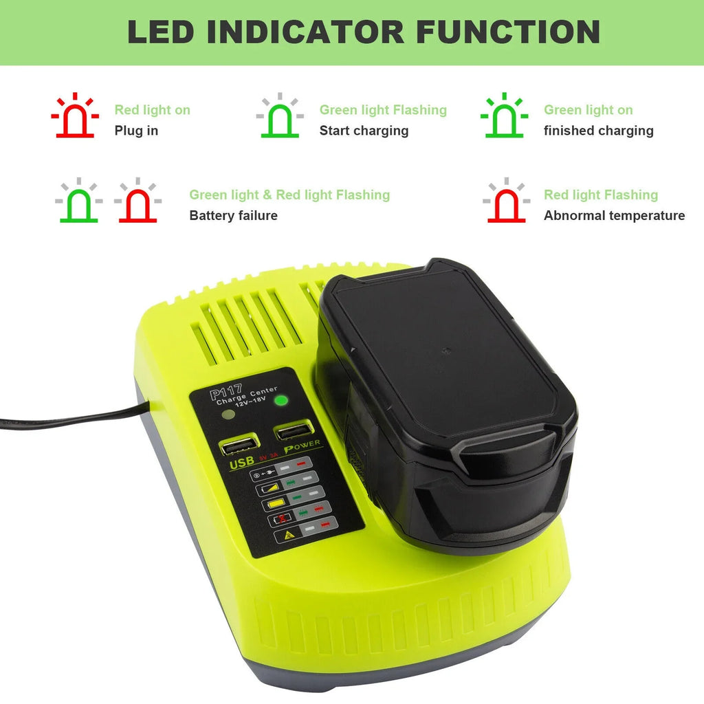 Charger 18Volt Capacity Battery High P106 Lithium-Ion RYOBI 18V For US P117 P108