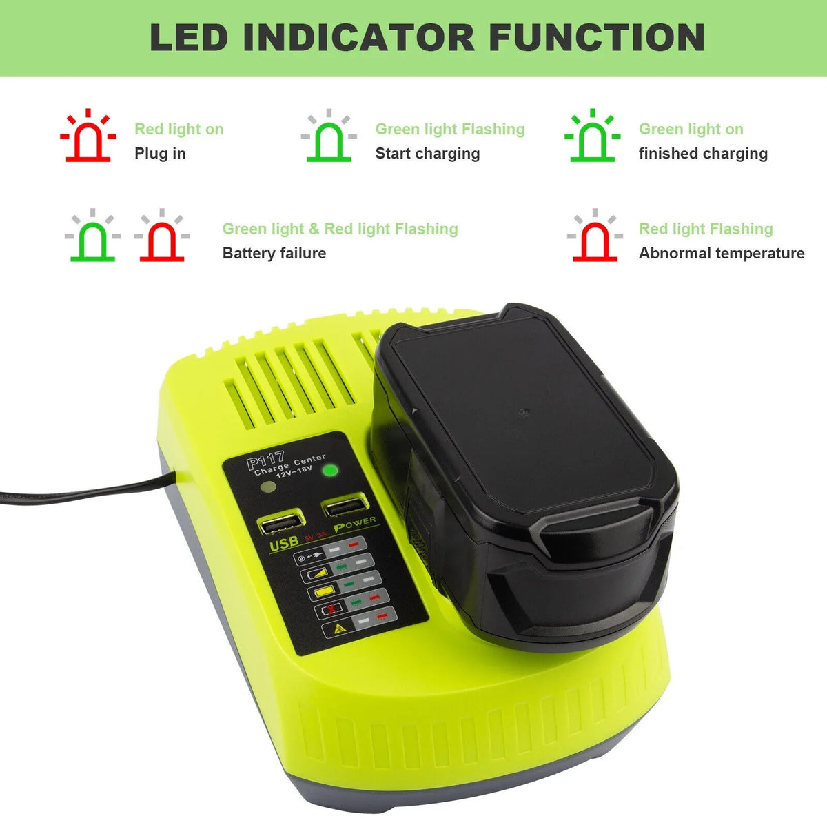 Charger 18Volt Capacity Battery High P106 Lithium-Ion RYOBI 18V For US P117 P108