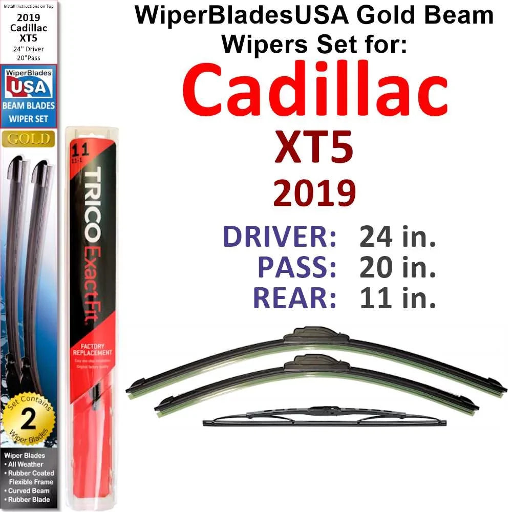 (Set Wiper Beam WBUSA Blades Wiper of Wipers 3) 2019 XT5 Cadillac w/Rear