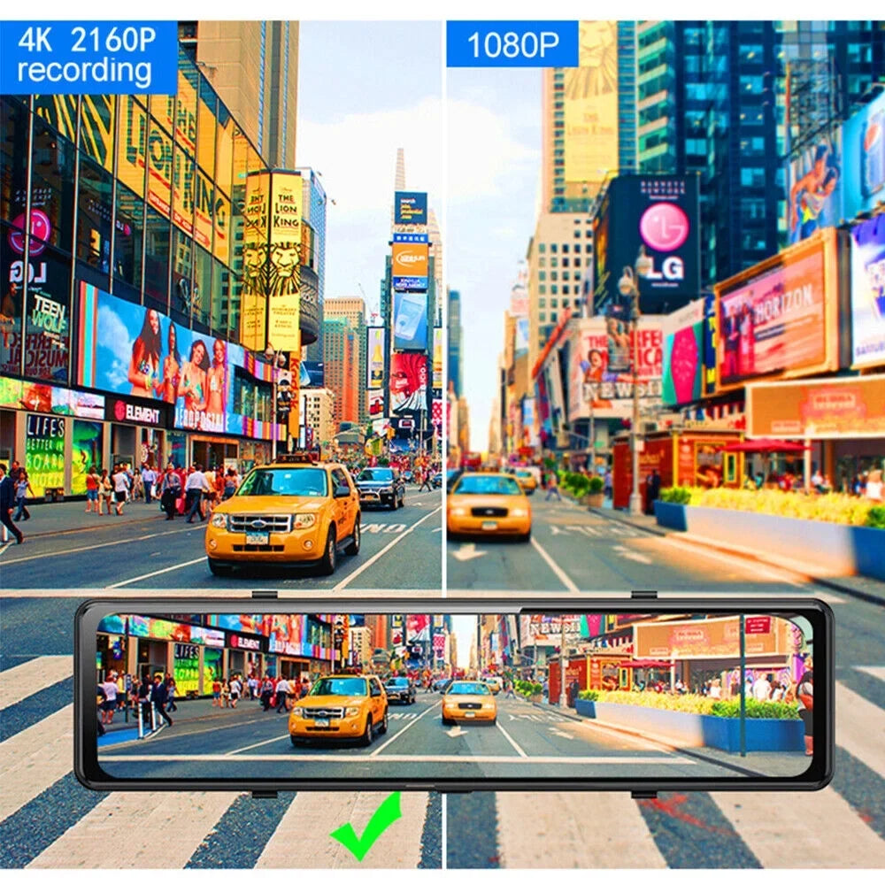 WiFi G·PEH Cam US 12" Mirror Dual Dash RearView Backup Car GPS Voice 4K Control