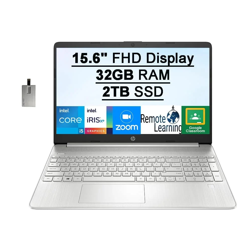 RAM, Graphics, 2021 15.6" Fingerprint, Core PCIe Xe 32GB i5-1135G7(Beats FHD Computer, IPS HDMI, Webcam, 32GB USB Silver, HD Laptop i7-1065G7), HD 10S, SSD, Intel Card Intel Windows Iris Audio, HP 2TB