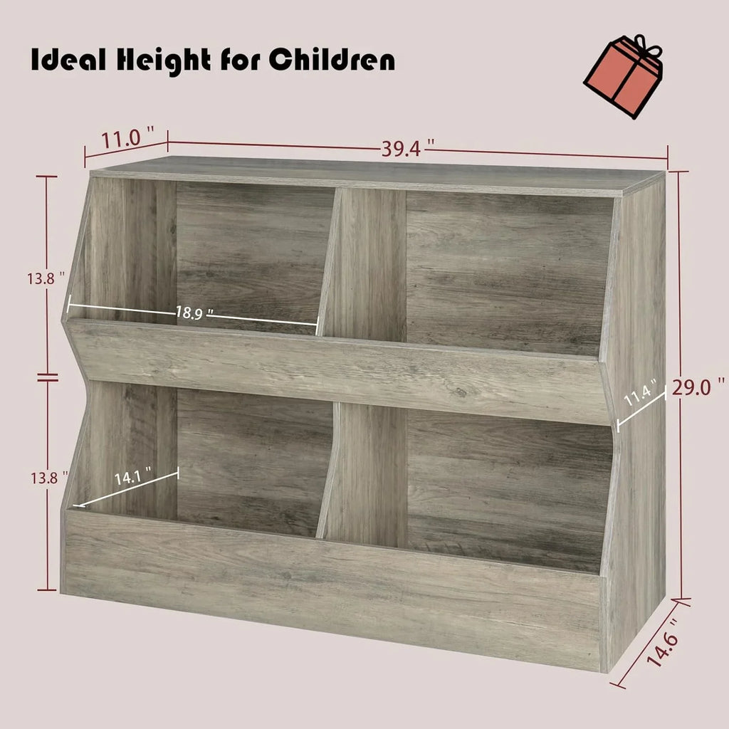 Organizer, Toy for Storage Long, Bedroom, Gray Wooden Book Toy Cubby Toy Toddler Bookcase, 39.4" Kids Nursery, Wash 4 , JIAH Hallway, Children School, Shelf Cabinet, Storage
