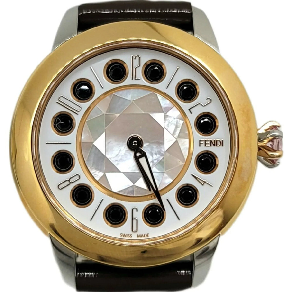 Women's Belt Fendi Enamel Black Colors FENDI SS Watch Spinel 3 New) Shell Eye Shine (Like Clock Topaz Fashionable Brown Quartz Pre-Owned