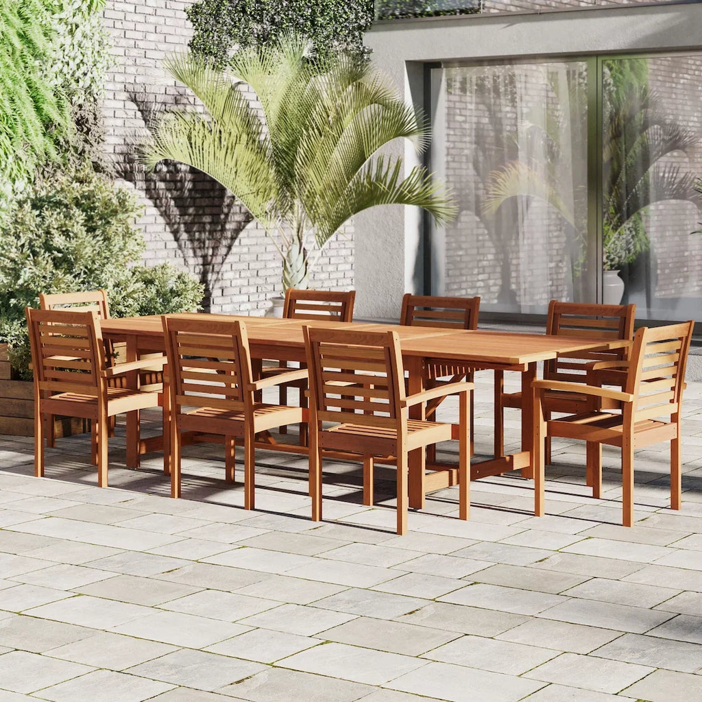 Brooks Eucalyptus Seating Set, Patio Capacity: Rectangular 9-Piece Amazonia 8 Extendable Dining