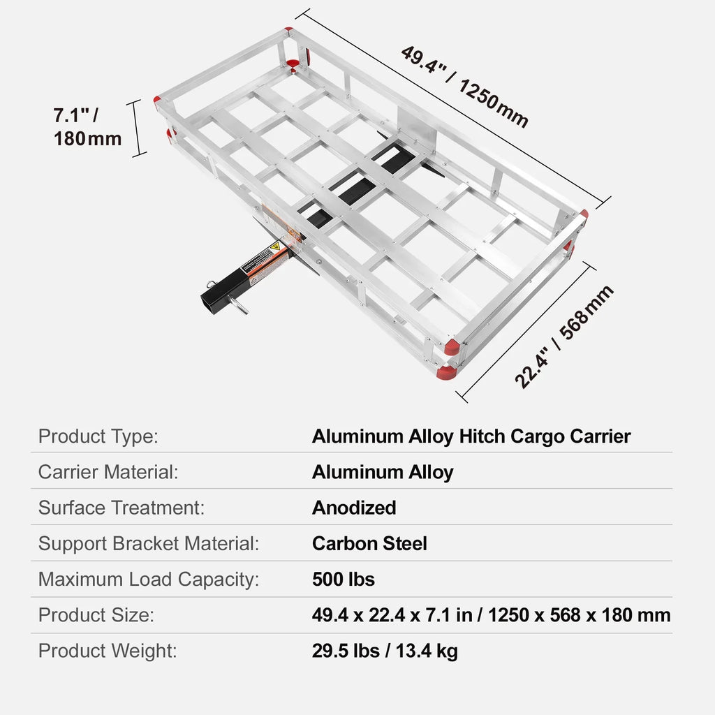 2" SKYSHALO Cargo 6 Hitch Carrier 20 500lb Receiver Mount 47 in x Aluminum x For