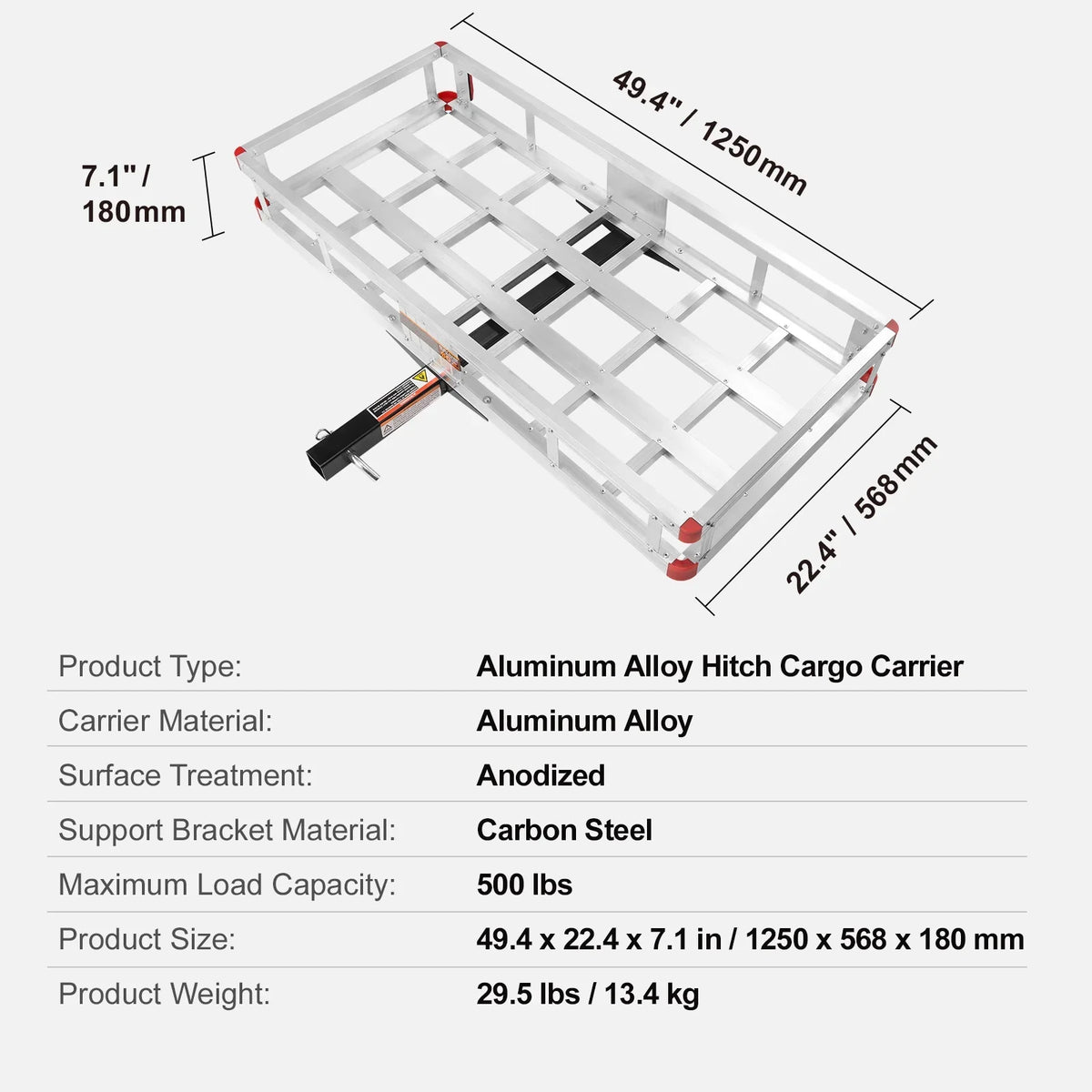 2" SKYSHALO Cargo 6 Hitch Carrier 20 500lb Receiver Mount 47 in x Aluminum x For