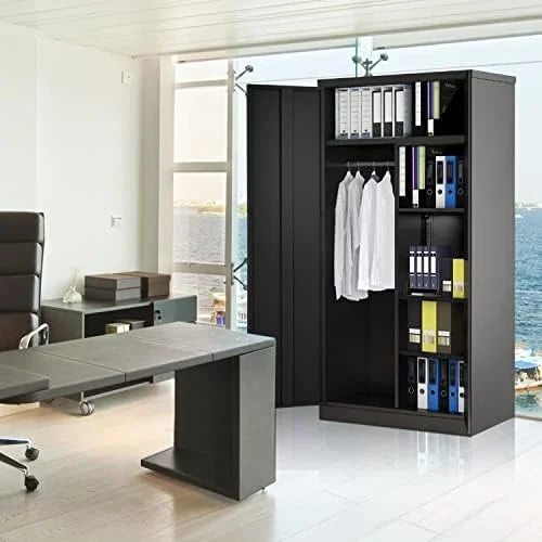 and Metal Removable - (White) Closet Rods Armoires with Lock Locker with Wardrobe Shelves Hanging Adjustable Bedroom 72" RUNFAYBIU