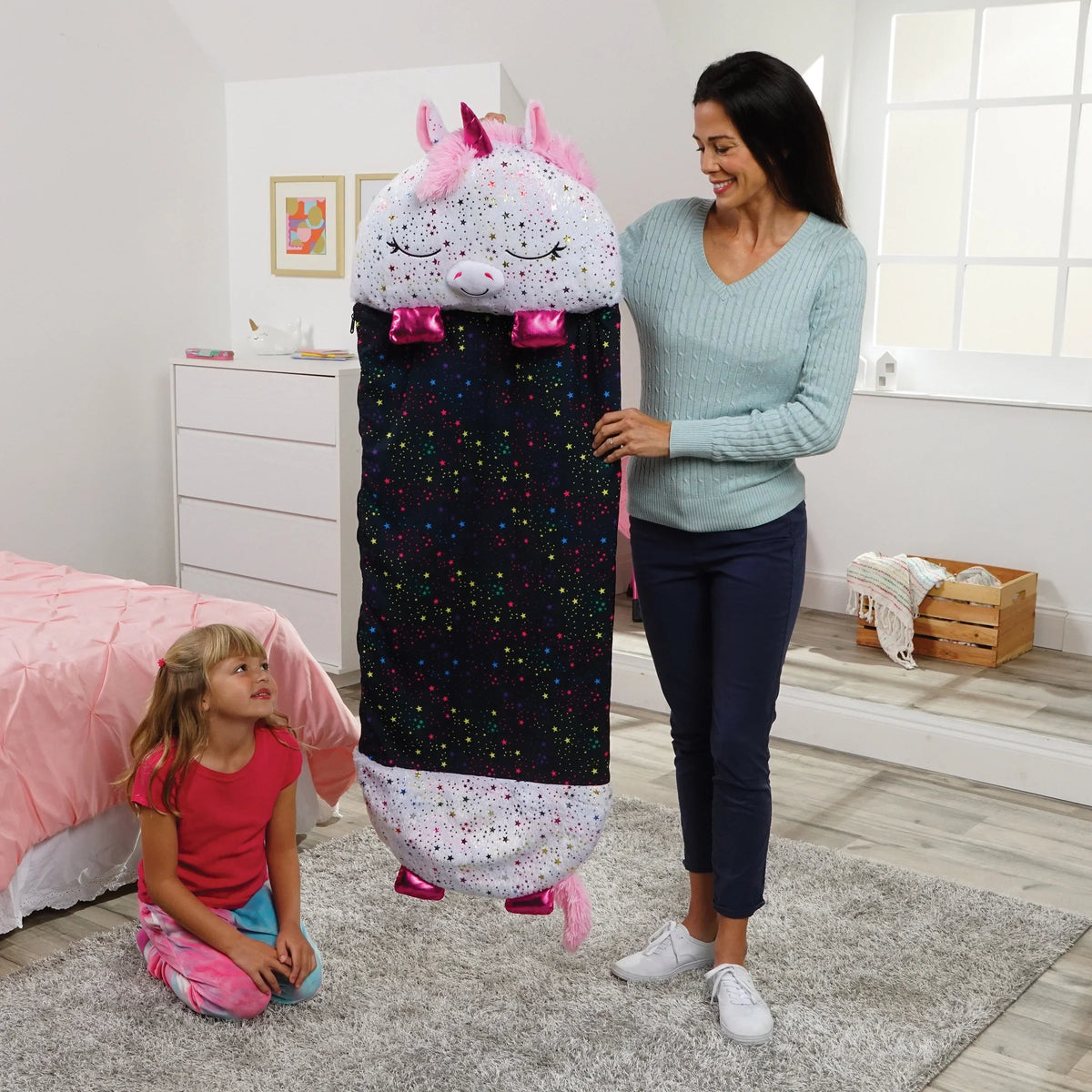 Nappers Plush Unicorn Toy Happy Sleeping Pillow and One, in Sack