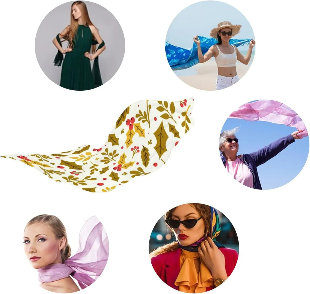 Lightweight Scarf Silk Leaf Christmas Wrap Long Scarves Women Girls Neck for Hyjoy Shawl Flower