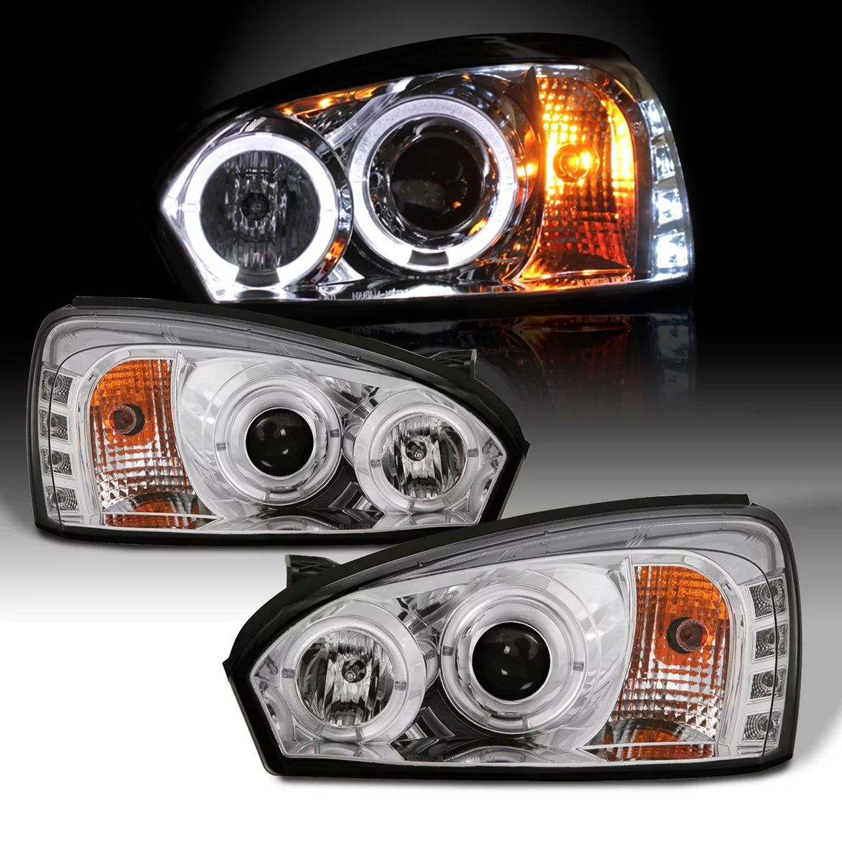 Halo 2004-2007 For w/ LED AKKON - DRL Lamps Chrome Dual Chevy Housing Malibu Headlights Turn Projector Signal