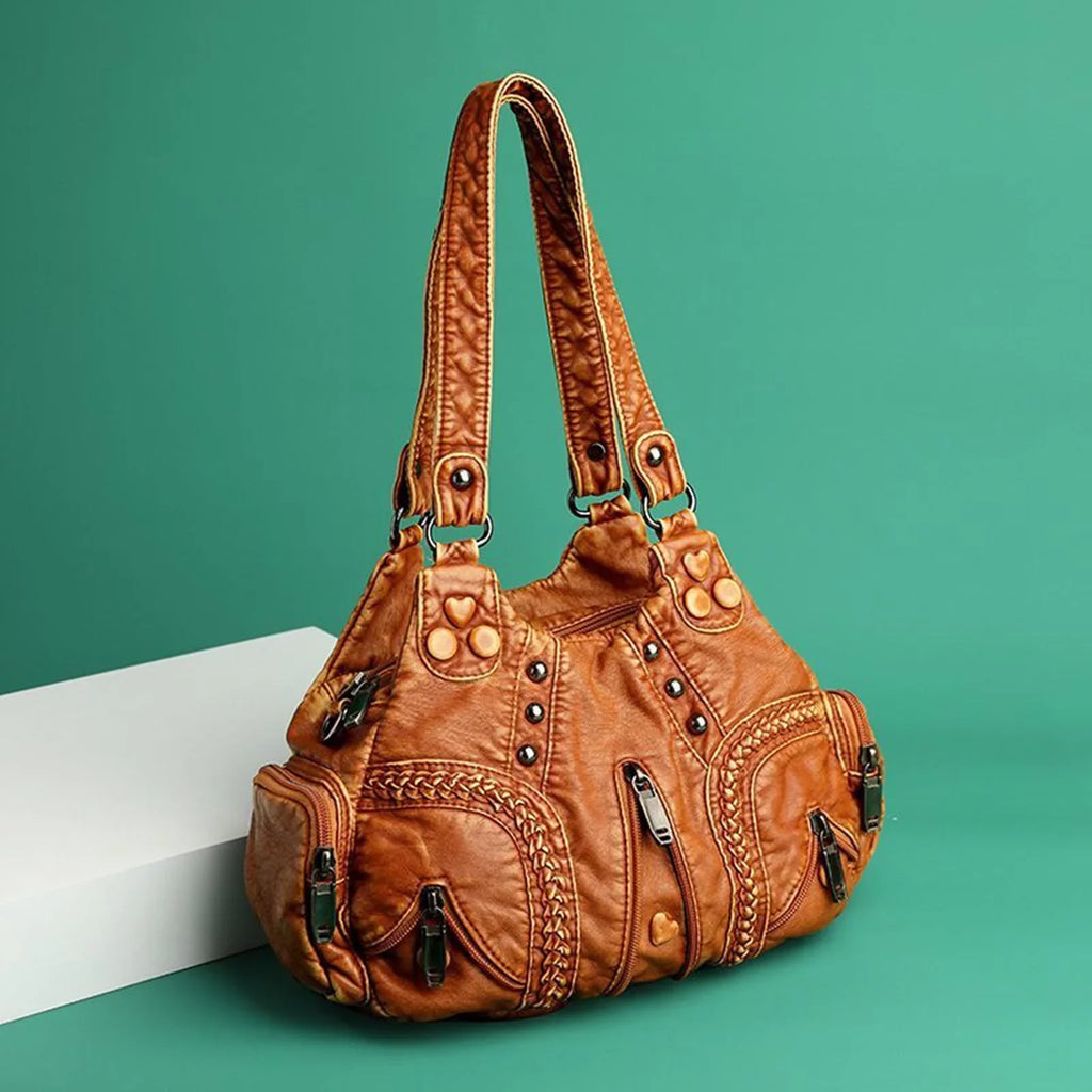 Cosmetic Use Presents Purses Leather Traveling PU Vintage Bags Tote for Bag Strap Clutch Capacity Brown Adjustable Daily Large Shoulder Ladies
