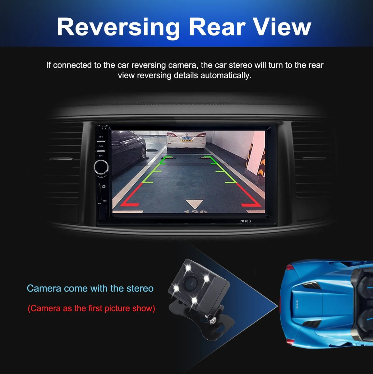 MP5 Touch Camera Car Inch with Player, HD 2 Double Reversing Video Player Car Screen Bluetooth Backup Radio Stereo Din 7 1080P