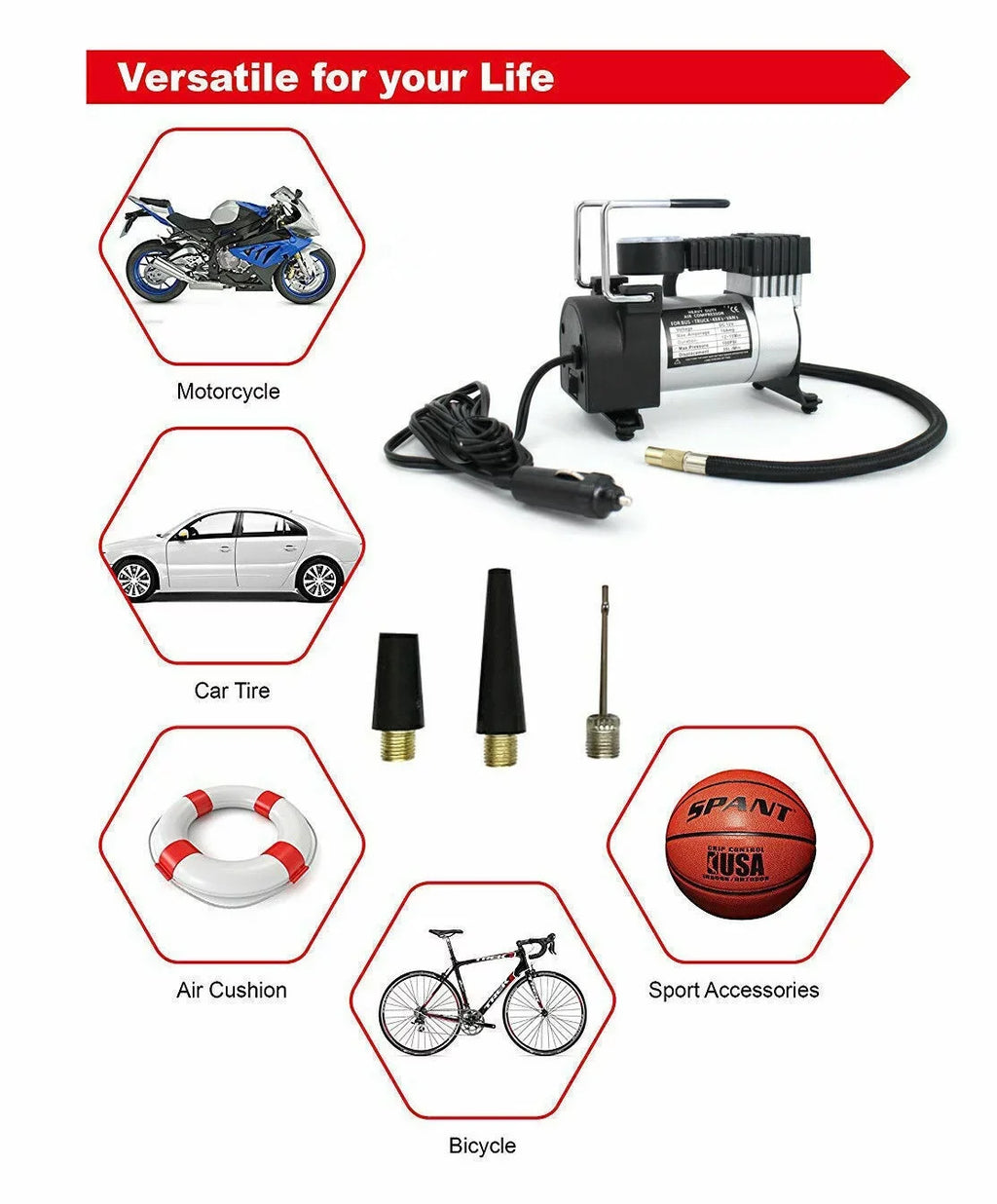 Inflation Air Black 280W Quick Electric Assistance Jahy2Tech Compressor Portable Pump Roadside 12V
