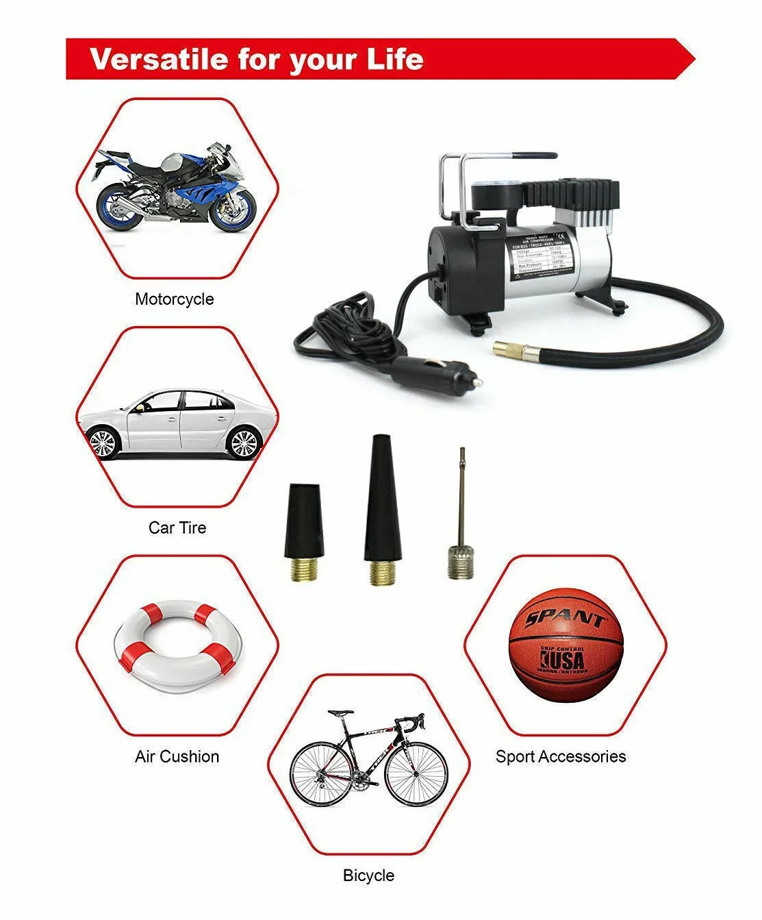 Inflation Air Black 280W Quick Electric Assistance Jahy2Tech Compressor Portable Pump Roadside 12V