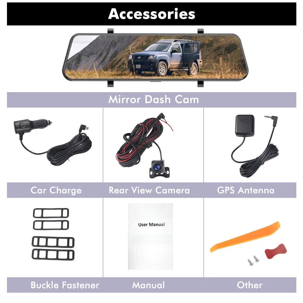 WiFi G·PEH Cam US 12" Mirror Dual Dash RearView Backup Car GPS Voice 4K Control
