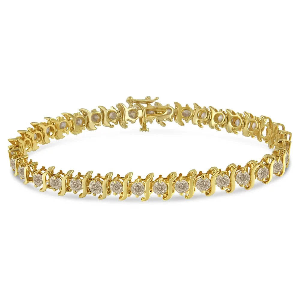 Yellow 6.0 Classic Gold-Plated Link Bracelet Cttw .925 Round-Cut 14K I1-I2 color, clarity) Diamond - Silver 7.5" Sterling (J-K "S"