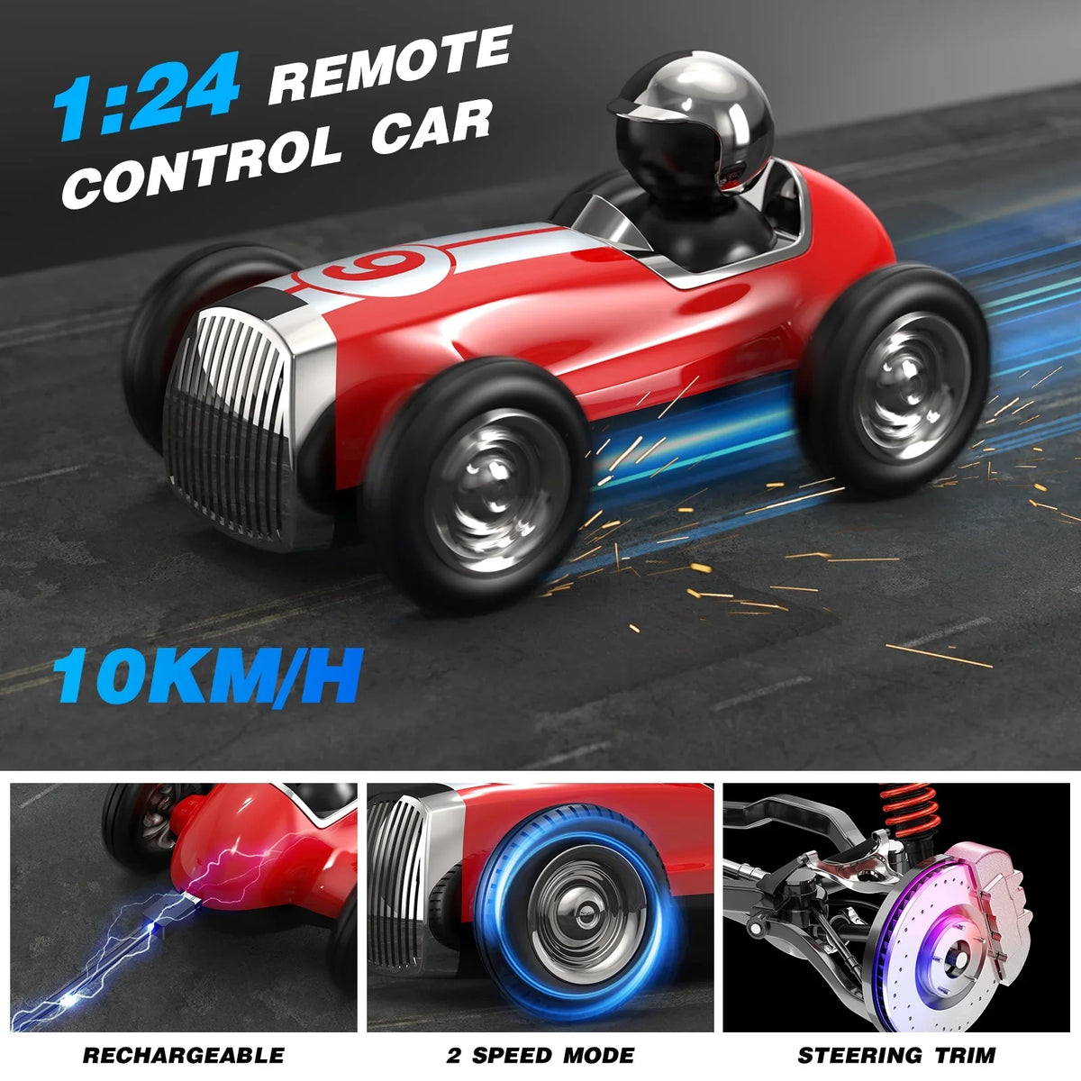 Music RC for Kids AUOSHI with Wireless Remote Bluetooth Car Gifts, Speed for Boys 2.4GHz Control Stunt Trucks Car Red 2 RC Mode Fast Speaker RC Girls Toys Car