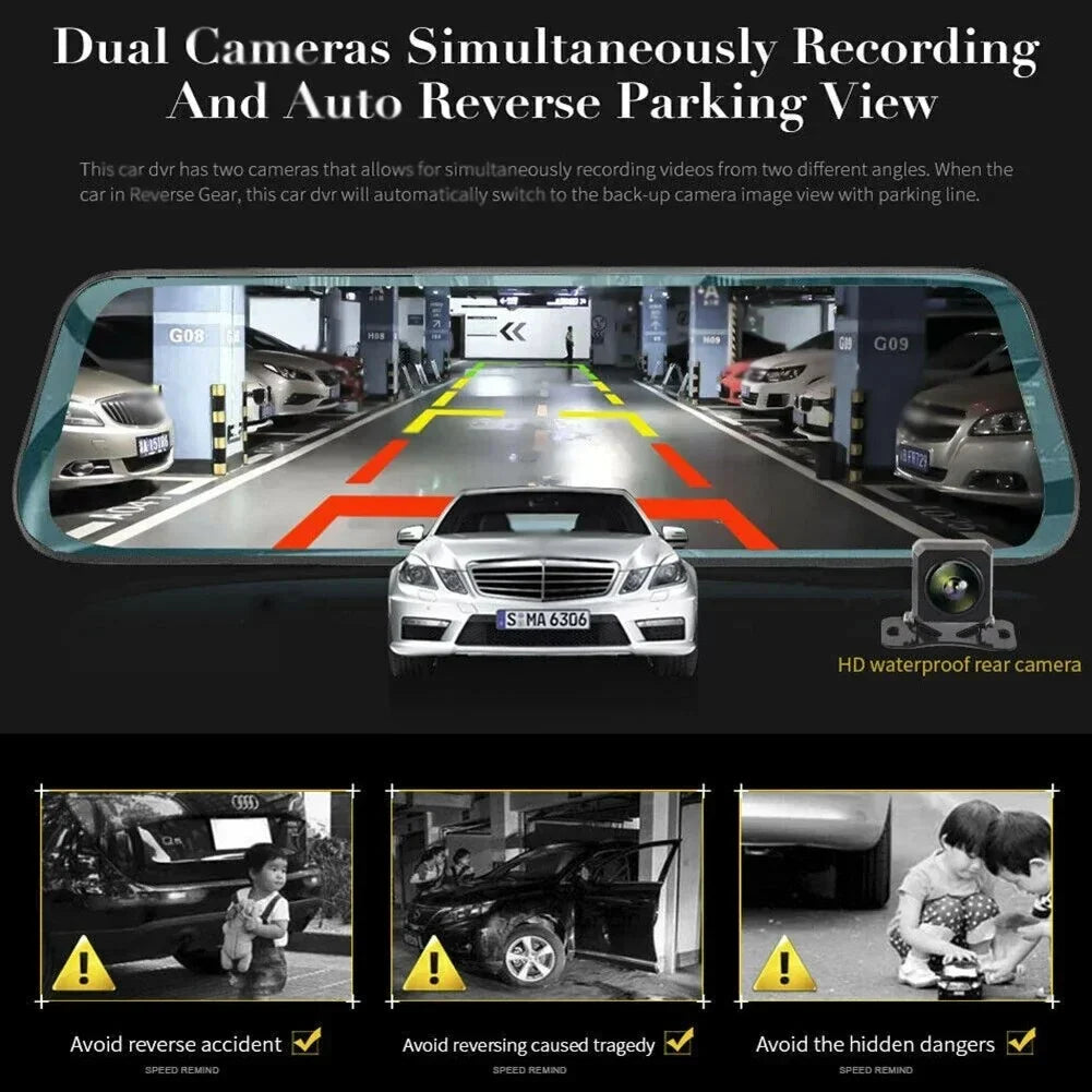 Rear For Dashcam Video Front Rearview Cam HD Touch Car Mirror Dropshipping Screen Dual Recorder DVR 10-Inch