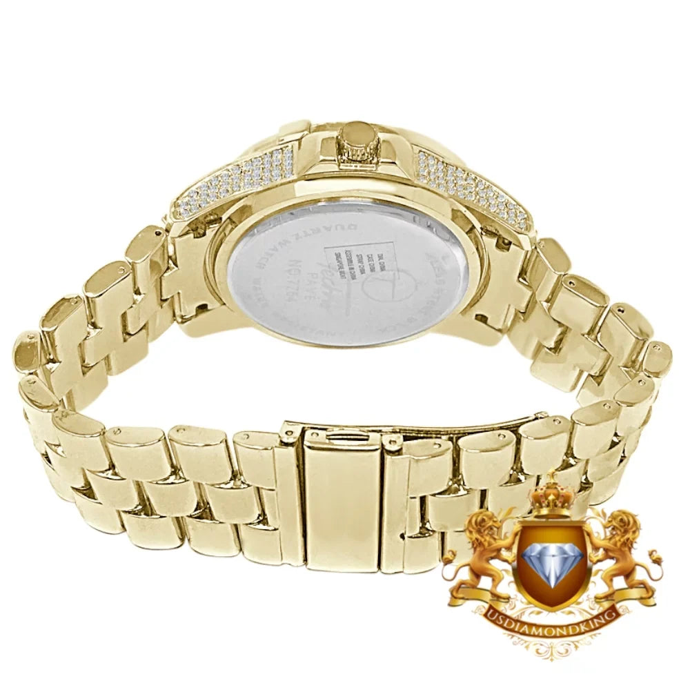 Bling Techno Gold Pave Finish Yellow Simulated Crystal Fully Diamond Men's Watch