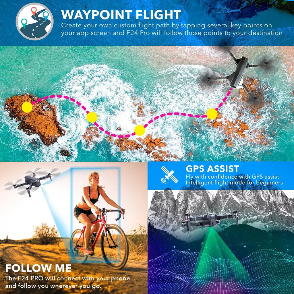 with with Motors, Drone 30 4K Me, Pro Waypoint Carrying GPS Camera Case FPV Compatible UHD Brushless RC for VR, F24 Time, Contixo with Quadcopter Adults, Foldable Camera Minutes Flight Follow