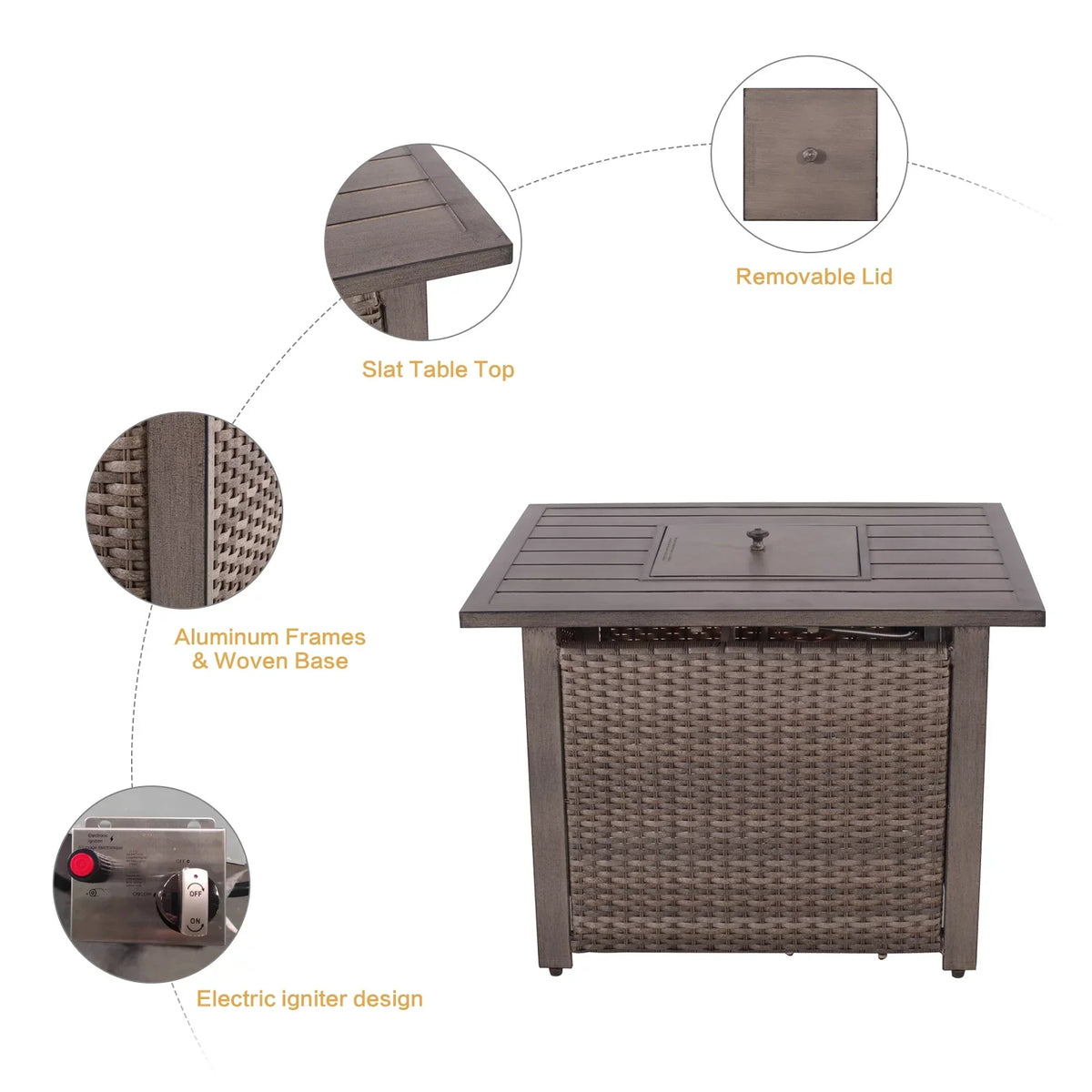 exterior Fire Chairs Propane 5 Set for Set Table, Garden Wicker Conversation Firepit 4 BTU Patio Pit 15000 Motion Gas Piece Deck Yard 33.8"x27.2" Rocking with Furniture All-climate Table, &