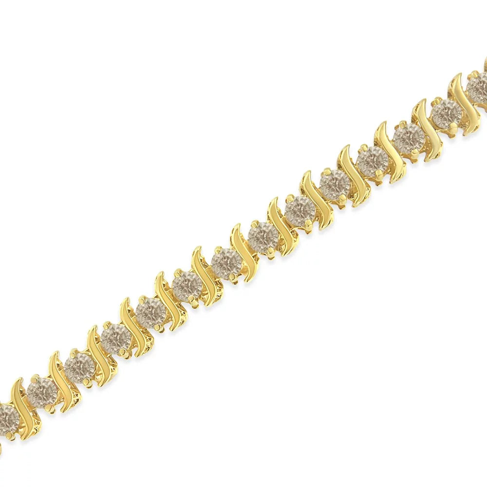 Yellow 6.0 Classic Gold-Plated Link Bracelet Cttw .925 Round-Cut 14K I1-I2 color, clarity) Diamond - Silver 7.5" Sterling (J-K "S"