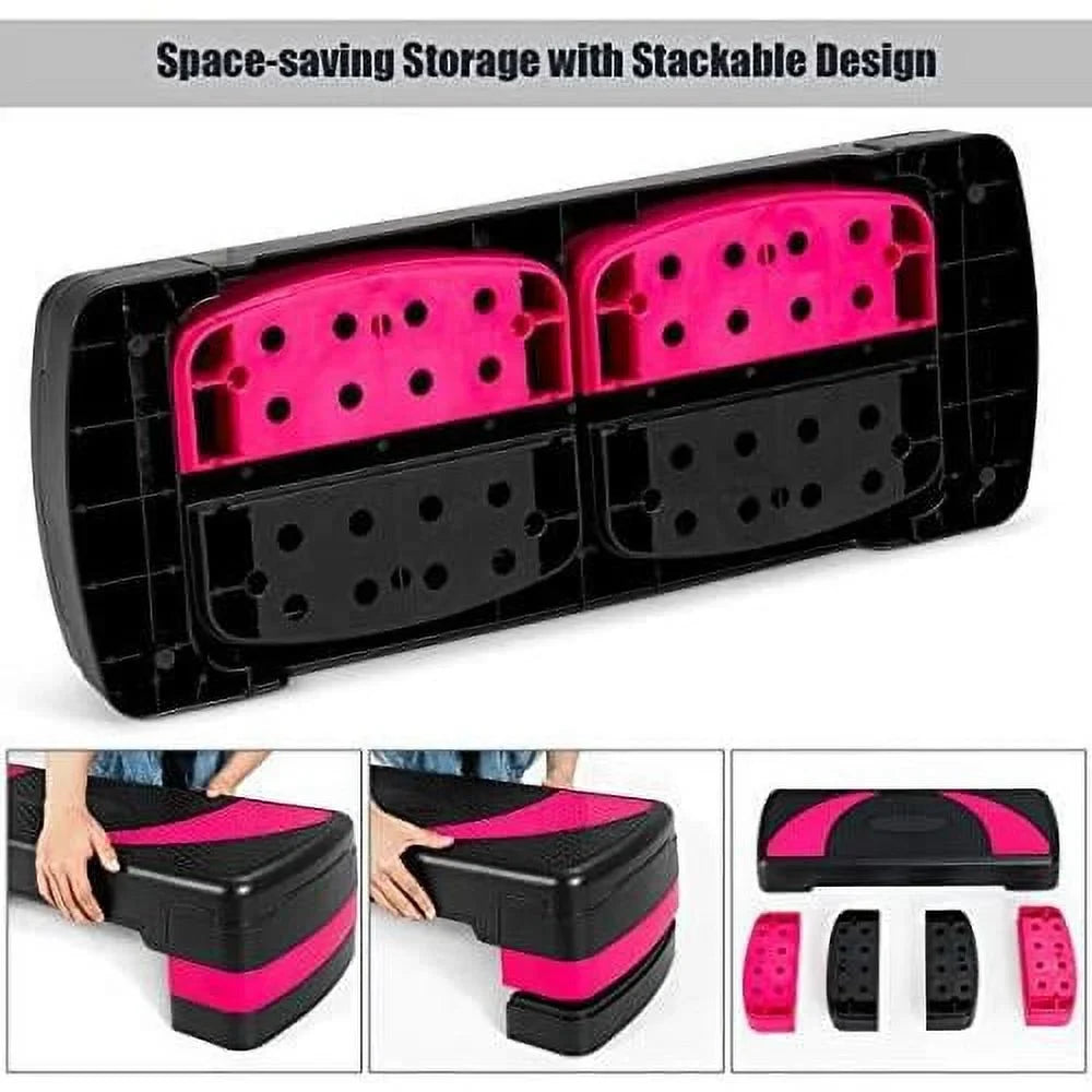 With Exercise 31” Shock-Absorb Adjustable & Pads, Risers 3-Level Platform Non-Slip Detachable Platforms Surface, Aerobic Workout With Anti-Slip Step Height Stepper,