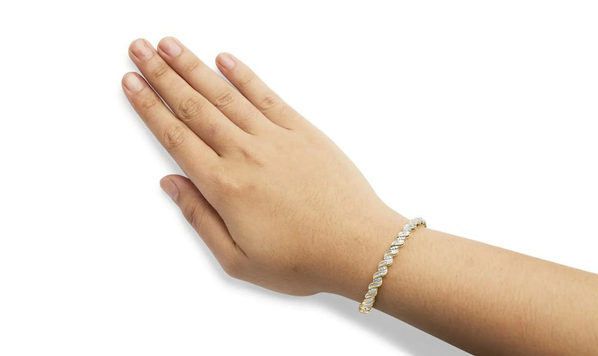 Womens 10k Haus 7.25" Prong Bracelet Gold Cttw Diamond I2-I3 Brilliance Yellow Round Color, Cut Cut 1.00 of (I-J Clarity) and Baguette Box Clasp S-Link