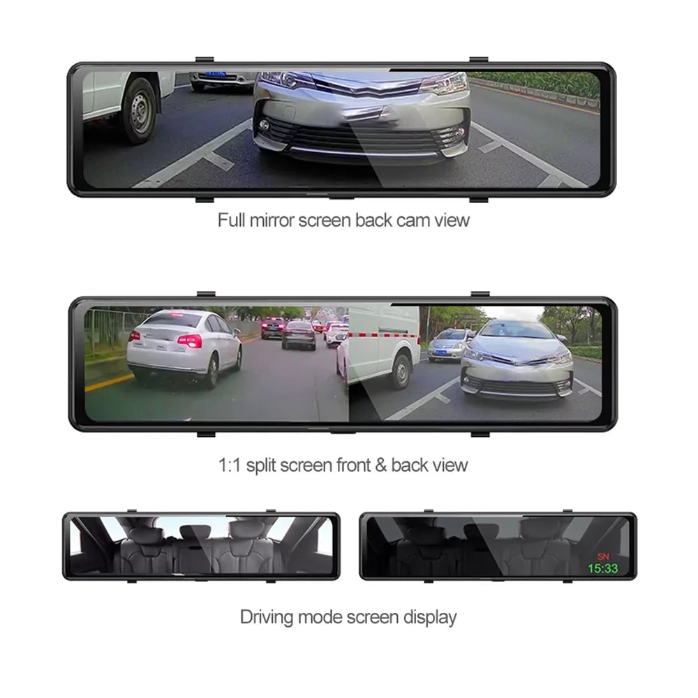 WiFi G·PEH Cam US 12" Mirror Dual Dash RearView Backup Car GPS Voice 4K Control