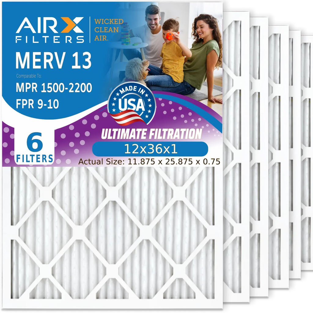 WICKED 9 AIRX FILTERS Air 13 2200 Air Conditioner AC FPR & by 12x36x1 Pack Filter Furnace Electrostatic 12x36x1 1500 Pleated Comparable USA to Filters MPR Made CLEAN MERV - AIR. HVAC Filter 6 Premium
