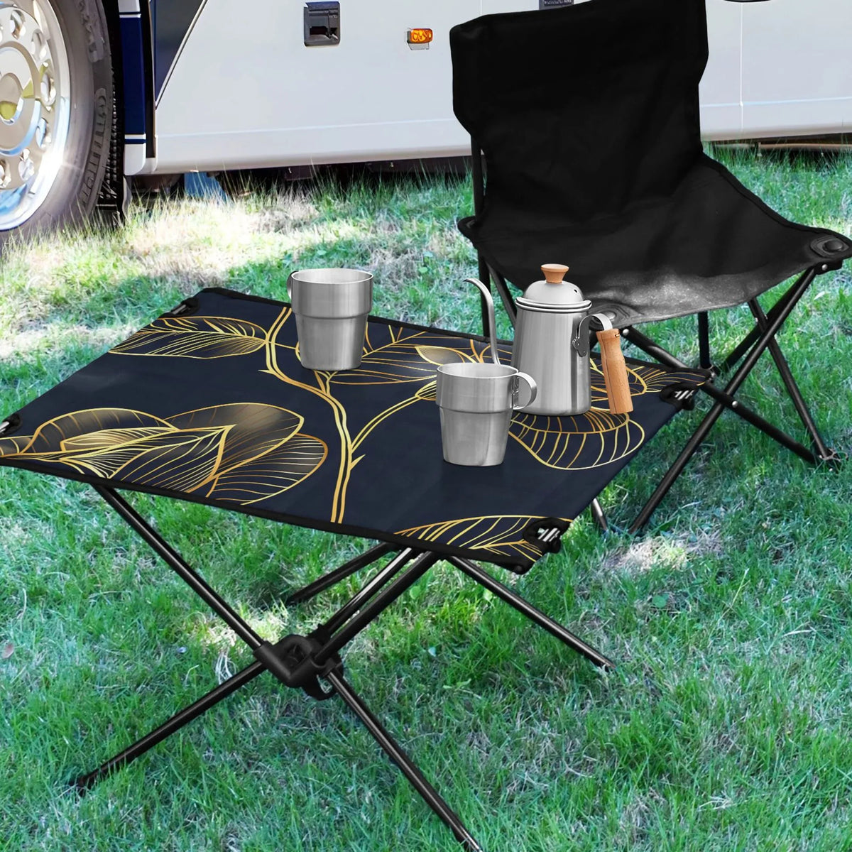 Bag Beach Luxury with Flower BBQ Portable Compact Picnic Travel Golden exterior Camping Storage Fishing Table Table Rose Folding Table for