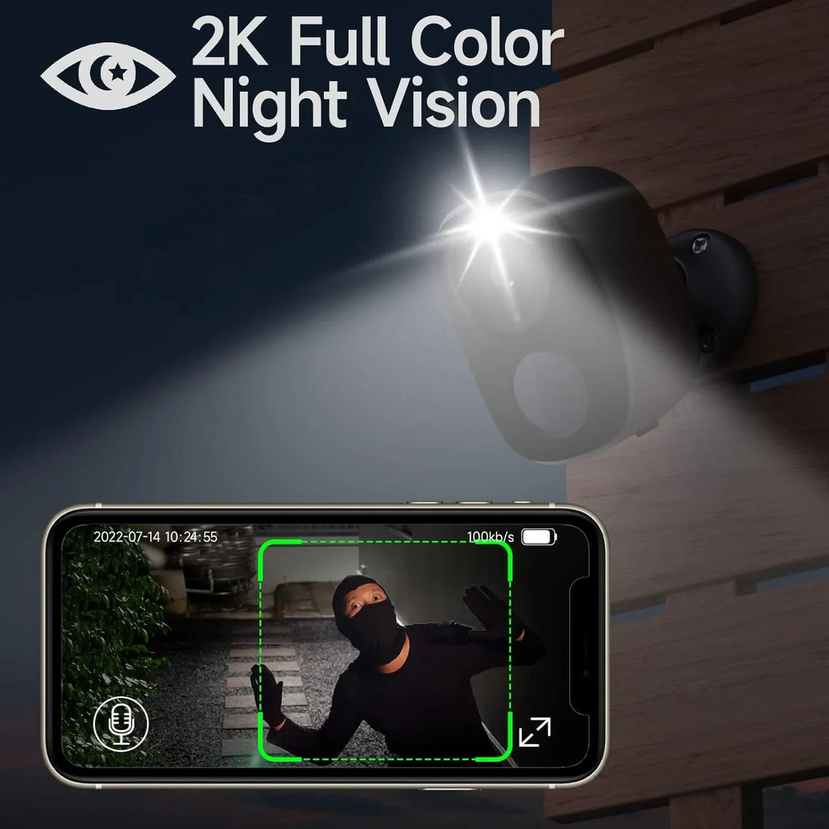 Storage, with Security Camera SD/ Wireless exterior, Motion Audio Powered for Color Security 2K (BW4-G-4Pack) Fee, Cameras AI Night 2-Way Battery No Free Detection, Cloud IP65, Monthly Home Vision,