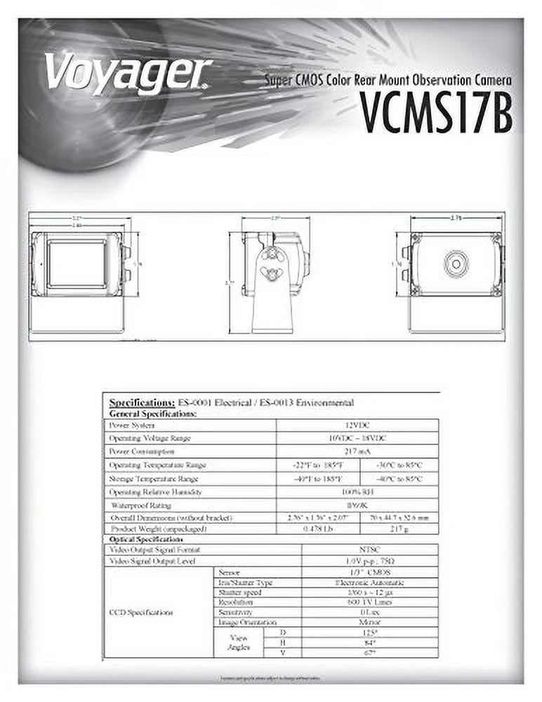 Camera Super Mount VCMS17B Color Voyager CMOS Microphone, Assist, Built-In with Low-Light LED Observation Rear Black