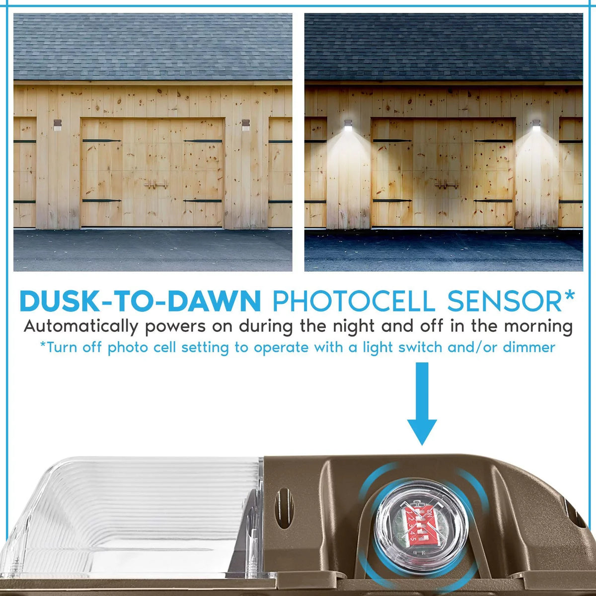 Dimmable with 1950/2600/3250LM, Dawn, Pack Photocell, 3CCT, LED Dusk Wall Light 2-Pack IP65, Luxrite 15/20/25W to