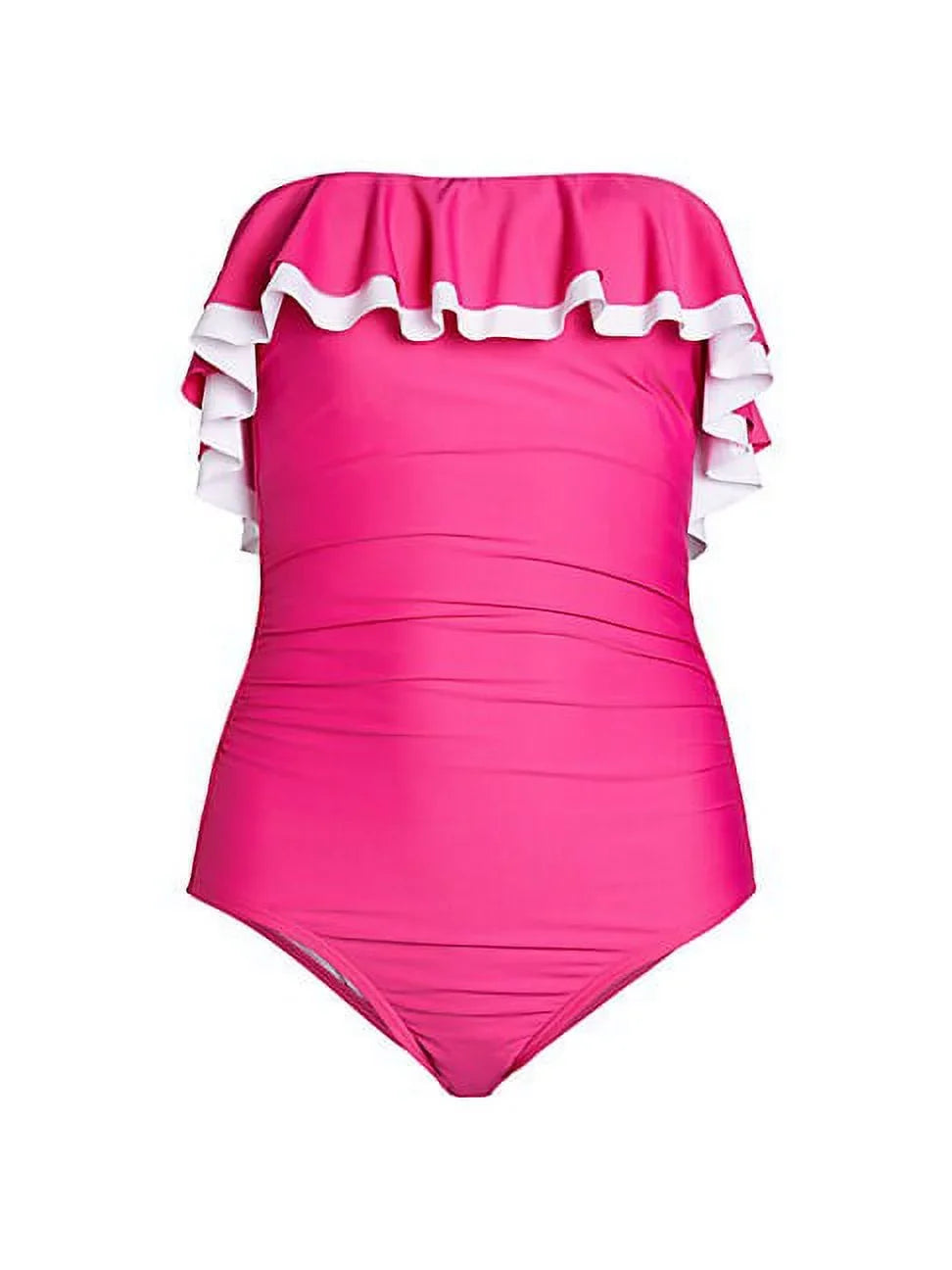 Strapless Tommy Ruffle Hilfiger US 12 Swimsuit, Solid PINK One-Piece