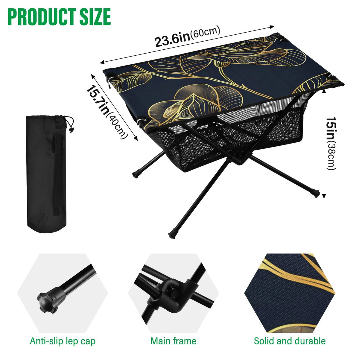 Bag Beach Luxury with Flower BBQ Portable Compact Picnic Travel Golden exterior Camping Storage Fishing Table Table Rose Folding Table for