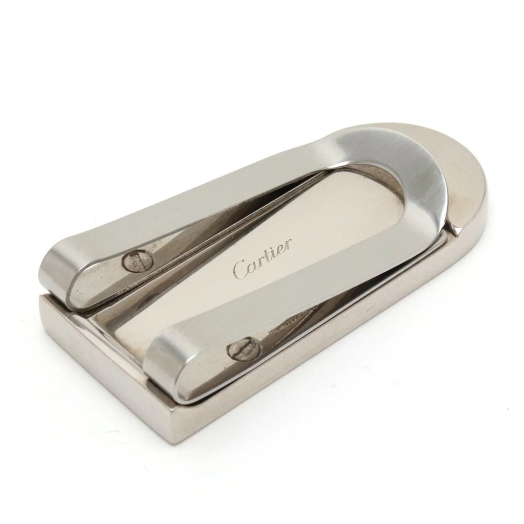 Money Clip Pre-Owned C Bill Metal Black Scissors Motif Cartier Silver (Good) T1220406 Leather