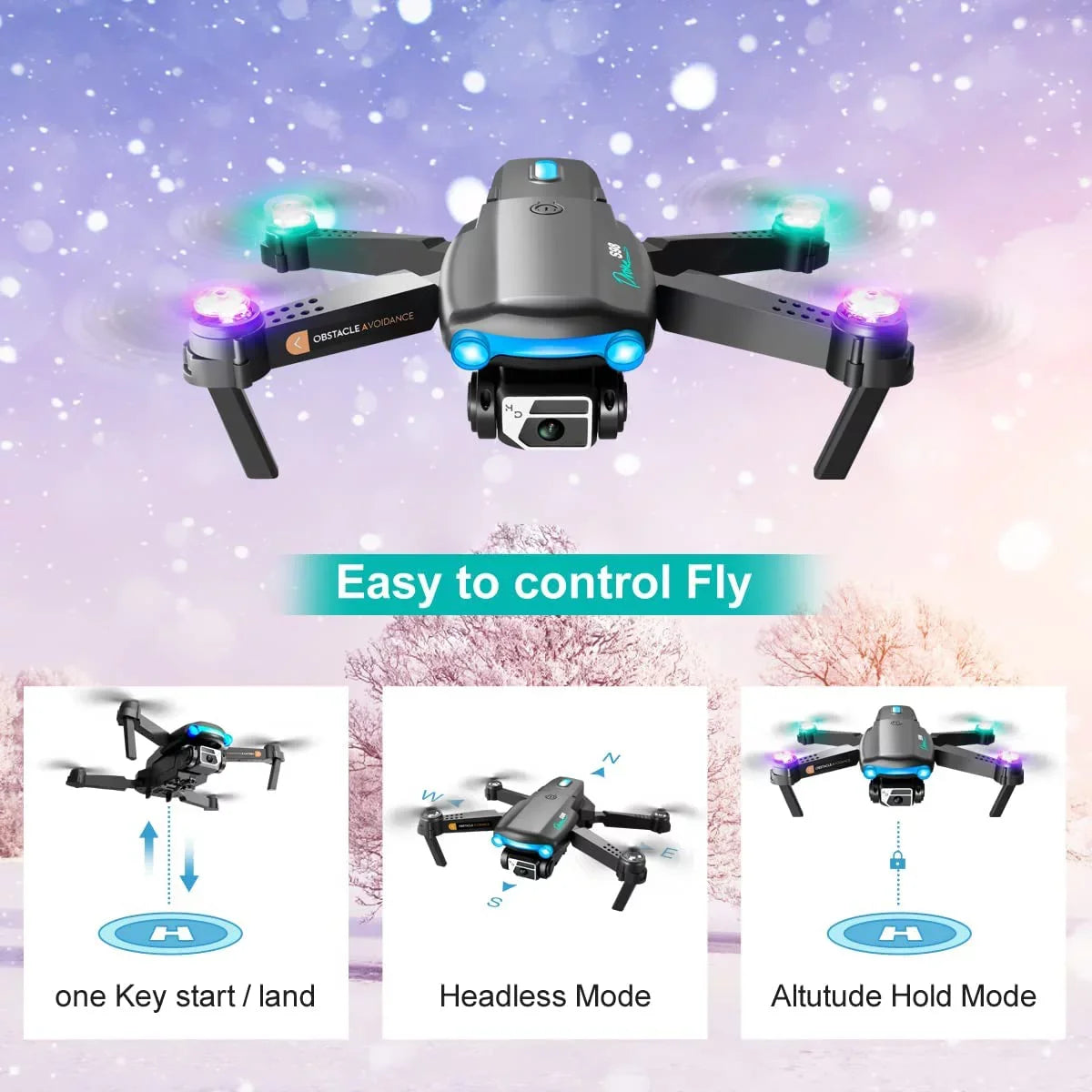 with Dual Gifts Camera,Foldable One Drone, Camera Kids for Drones with Kids Drone 3 for and Key RC Take Batteries Off/Landing FPV with Adults Beginners,Mini HD RC Adults 4K (Black) Toys Quadcopter